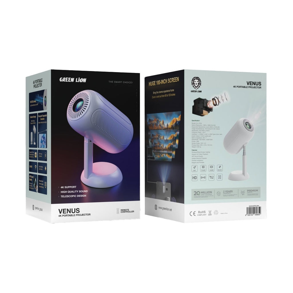 Green Lion Venus 4K Portable Projector - White
