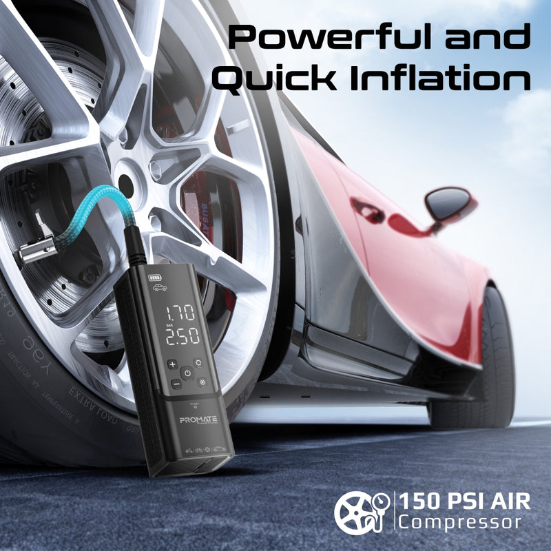 Promate 150PSI Portable Air Compressor with Power Bank